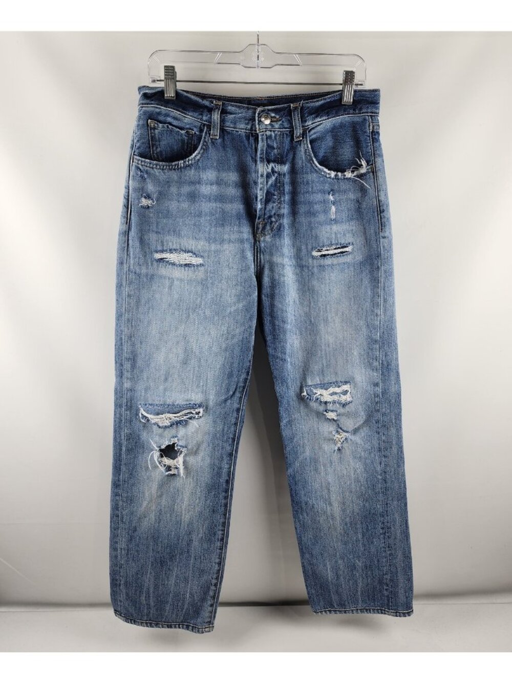 7 For All Mankind Jeans Womens 30x27 Easy Straight Button Fly Distressed Denim